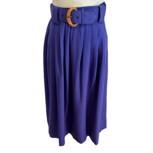 70s PURPLE PLEATED FULL MIDI SKIRT W CHUNKY BELT 2 POCKETS COTTAGECORE BOHO S